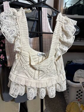 Zara Ivory Crochet Ruffle Crop Camisole